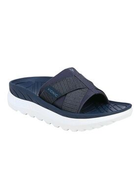 Vionic Rebound Recovery Platform Arch Support Adjustable Navy Blue Slide Sandals